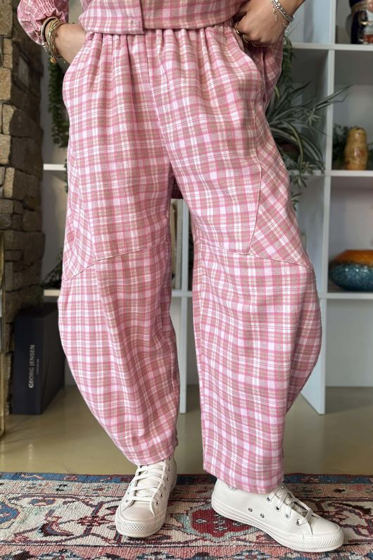 Patrick Plaid Brushed Cotton Barrel Pant Foxglove 